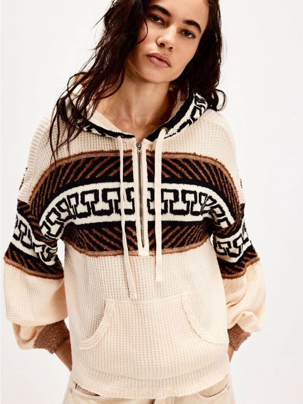 Free People Cardiff Swit Top Hoodie Waffle Sweater Knit